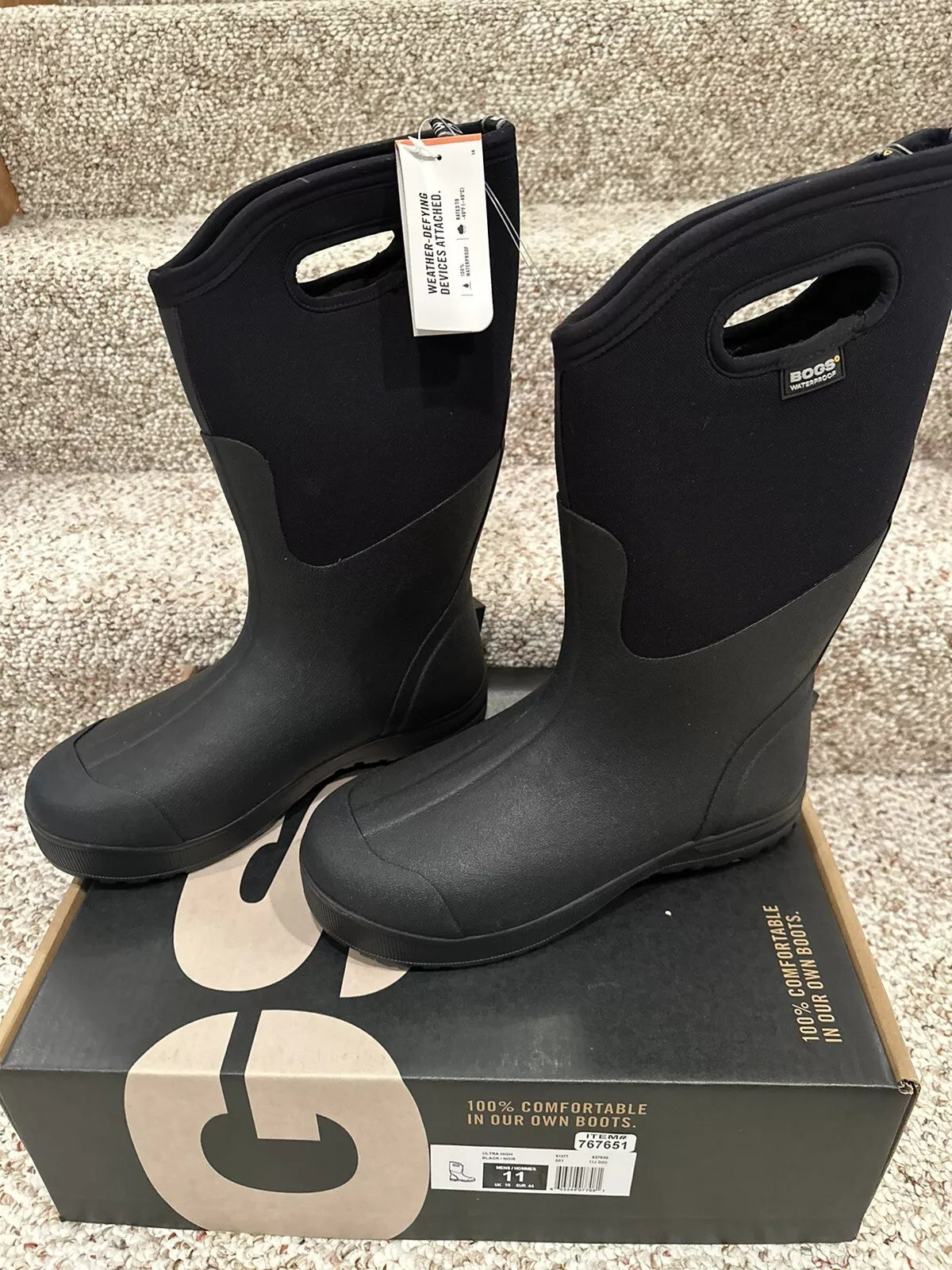Bogs Men's Black Rubber Classic Ultra High Insulated Waterproof Winter Boots